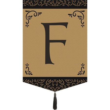 MAGNOLIA GARDEN FLAGS Monogram F Tassel Burlap Garden Flag M030006